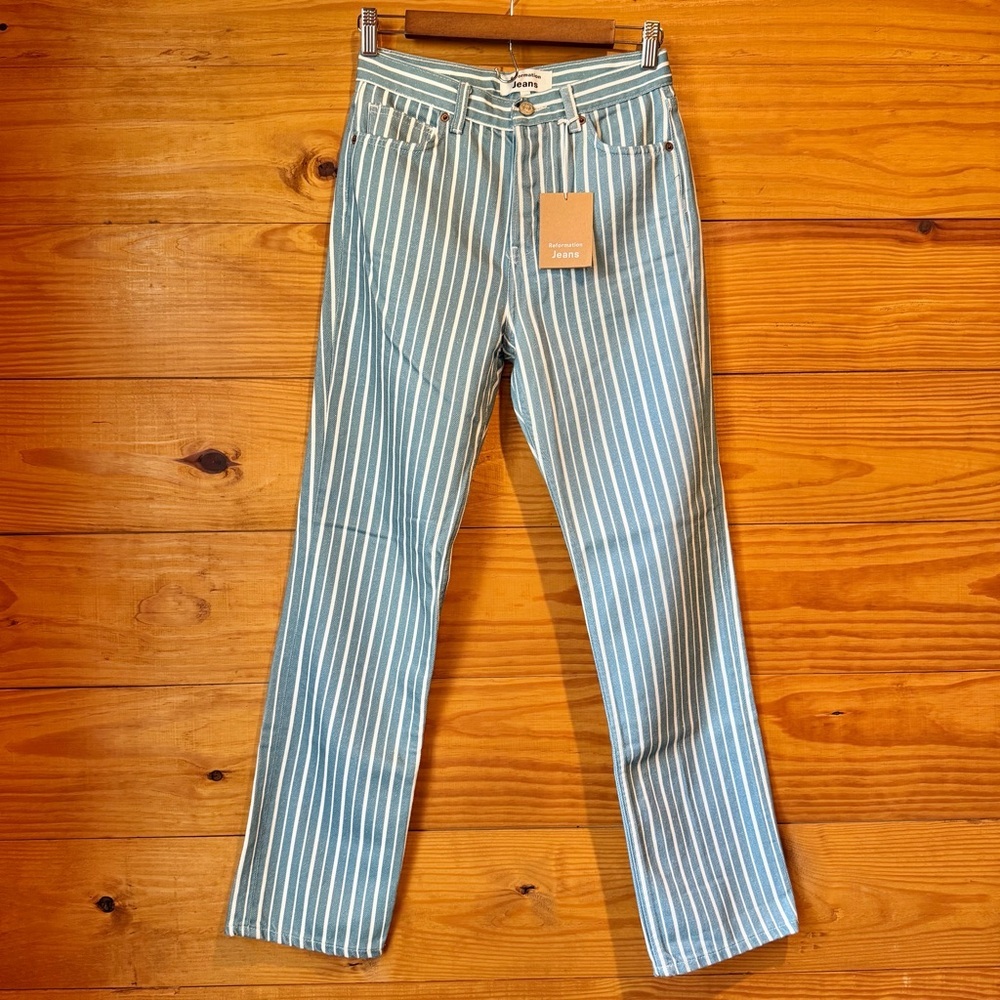 Reformation Cynthia Striped High Rise Straight Jeans Metro Stripe 25 NWT Denim - Picture 2 of 11
